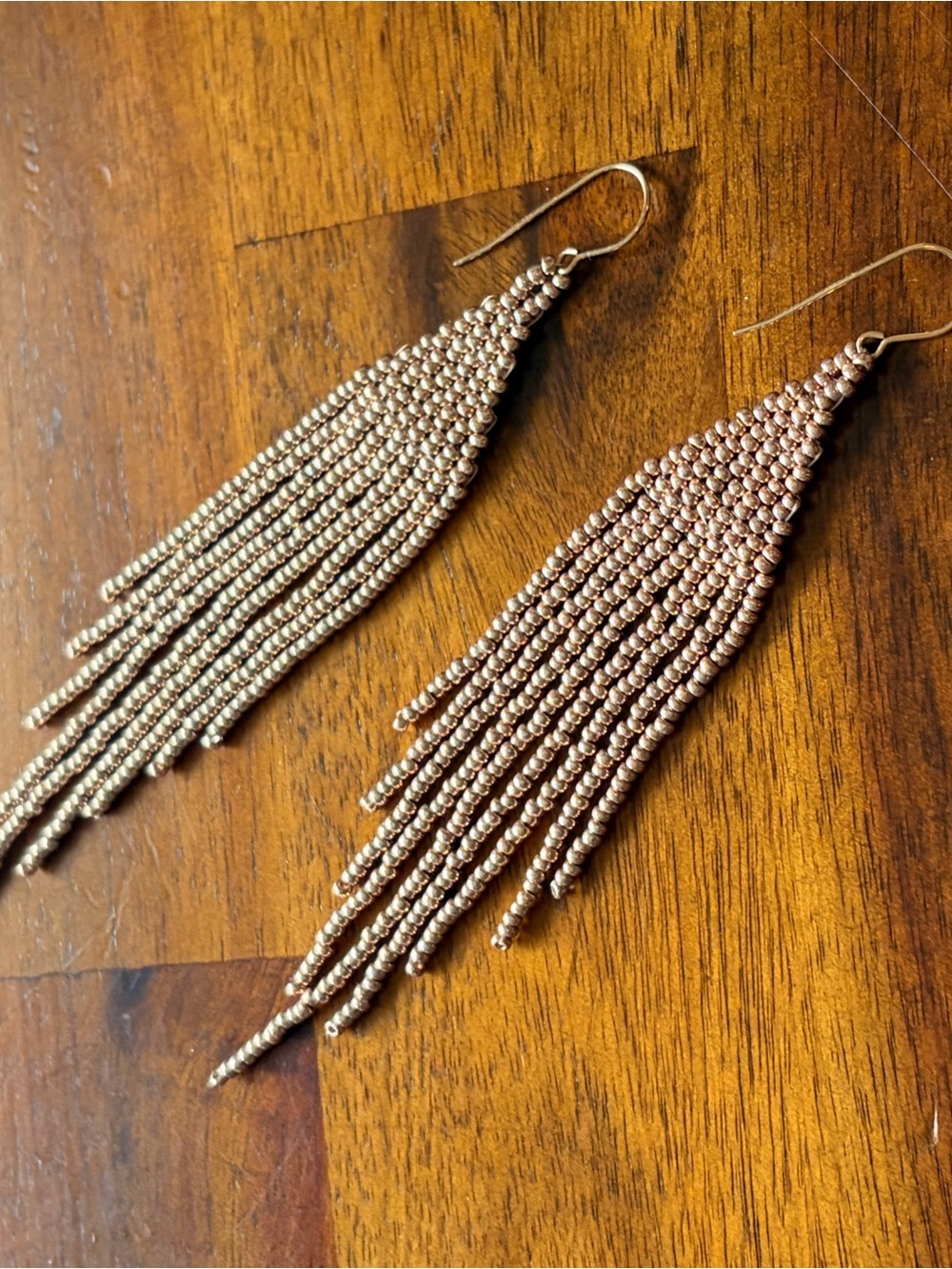 Miiken Handcrafted Gold Beaded Fringe Earrings